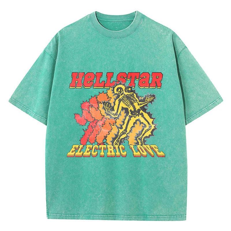 Vintage Woman Acid Wash T-Shirts Electric Love Prints Short Sleeve Tops O-Neck Cotton Oversize Tee Shirts Fashion  Clothes