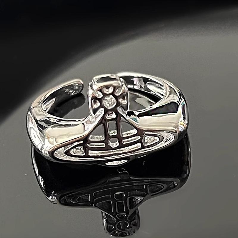 2026 Diamond Sweet Cool Open Ring Female Saturn Three-dimensional Cold Wind Niche Personality Trend Ring Resizable