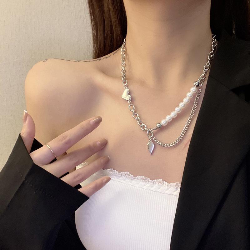 "European & American Double-Layer Love Necklace: Hip-Hop Inspired Long Sweater Chain for Women"