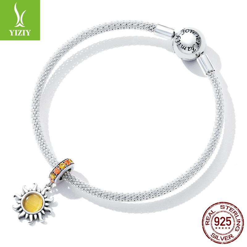 Silver Ziyun Golden Sunburst DIY Bracelet Pendant - Starburst S925 Silver Beaded Jewelry (SCC2210)