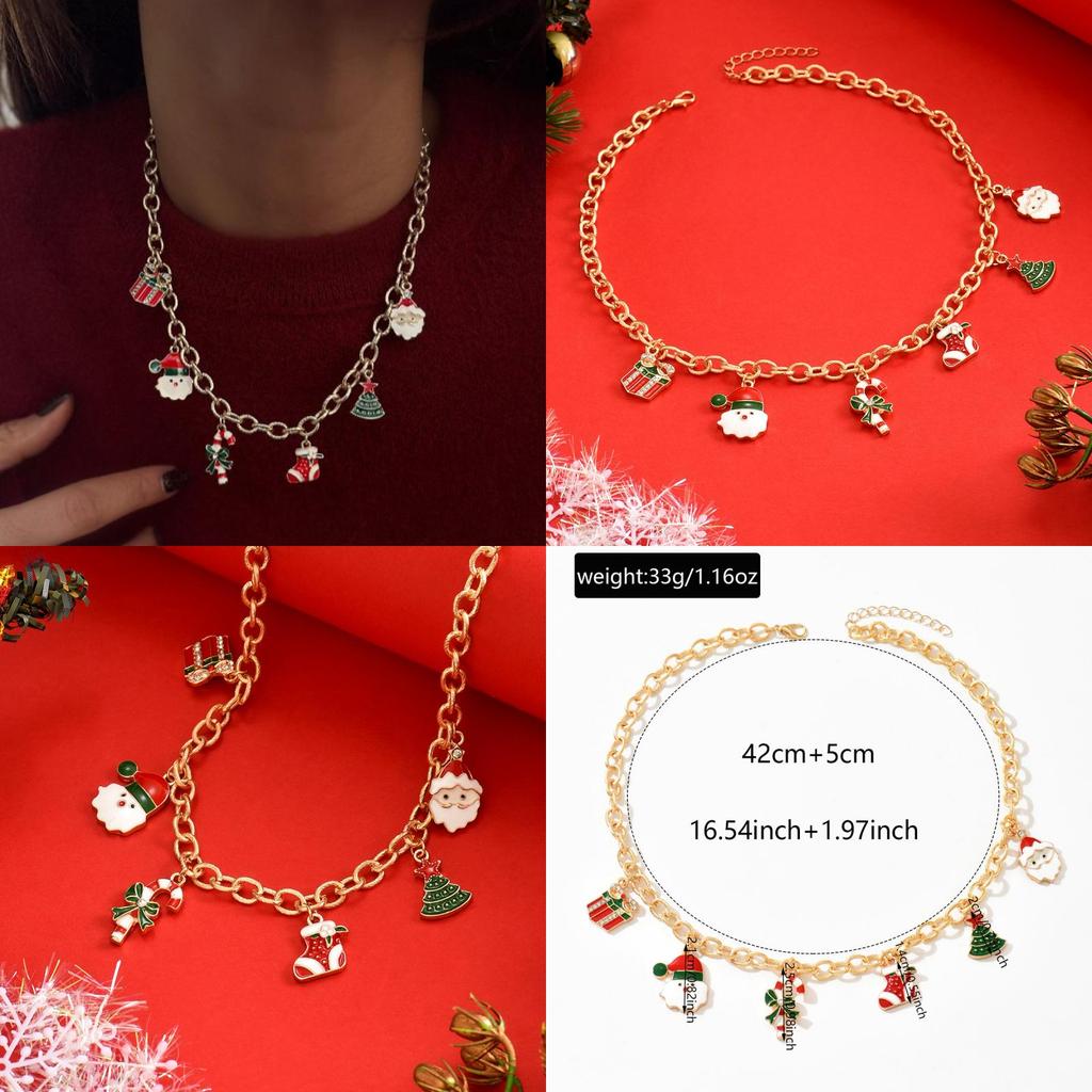 Colar de Festa de Natal Com Papai Noel de Desenho Animado e Doce Para Mulheres