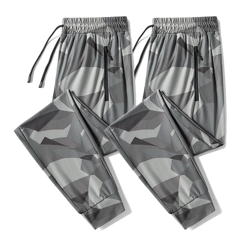 Two Pieces Camouflage Ice Silk Quick Drying Pants for Men's Summer Ultra-thin Loose and Breathable Casual Sports Pants for Men's Outdoor Hiking Pants