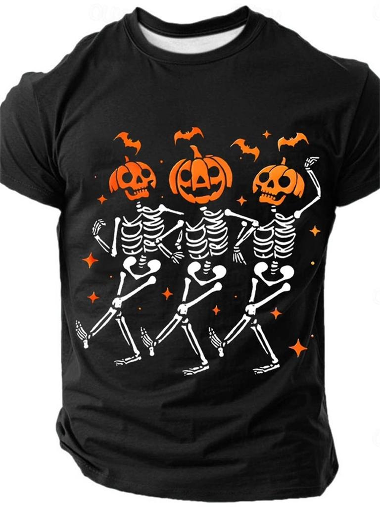 Funny Skeleton Pumpkin Halloween Graphic T-shirt Men Women 3D Printed Short Sleeve Graphic Tee Casual Streetwear Top Polyester