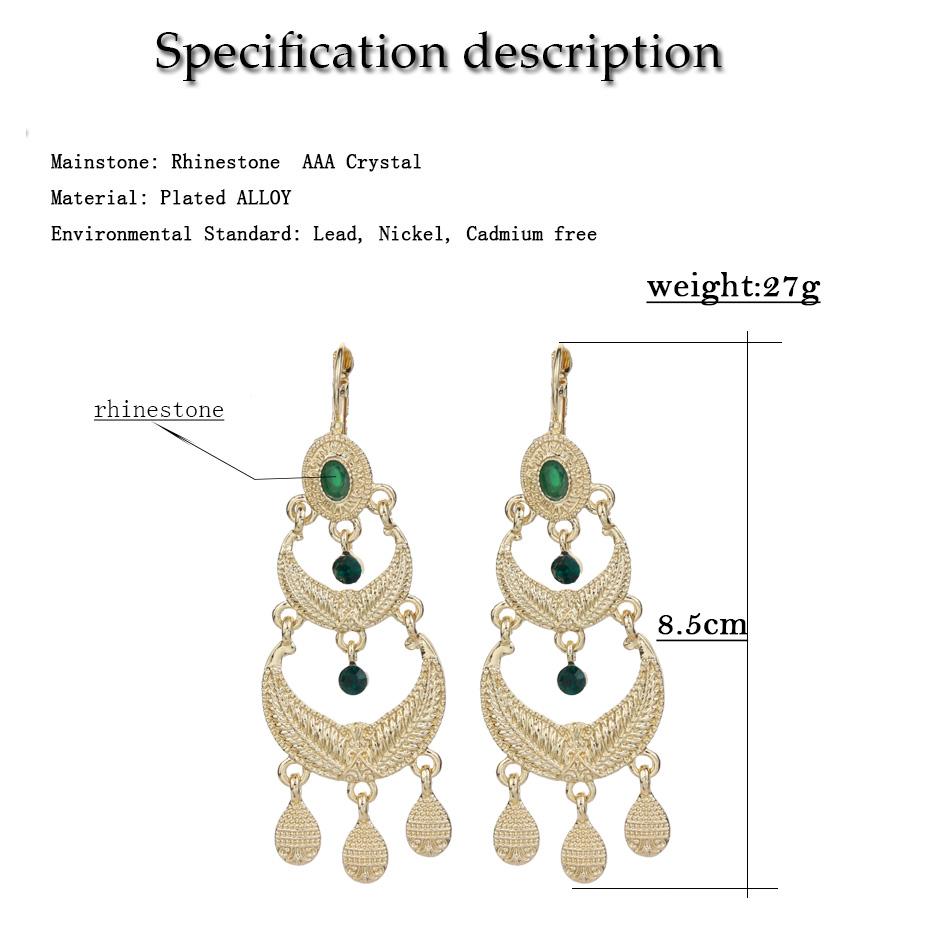 Pendiente largo elegante de Color dorado para mujer, pendiente con borlas, patrón en relieve, joyería étnica de Oriente Medio