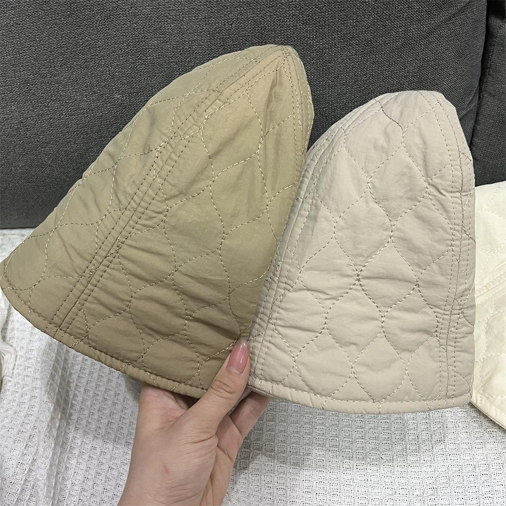 

Autumn and winter warm down cotton plaid black bucket hat women s new casual face small bucket hat women Adult (56-58cm) хакі