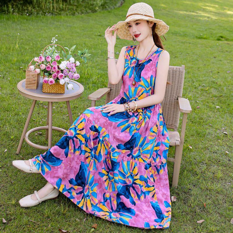 Sommer Fließendes Baumwollkleid Ärmellos Junge Frauen Strand Langes Kleid Urlaubs-Sommerkleid