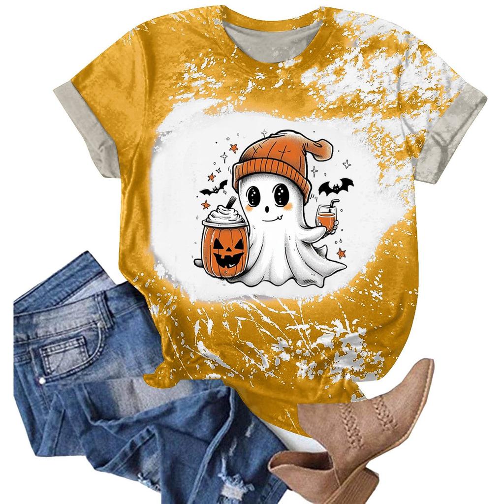 Halloween Shirts for Women Cute Shirt Fall Tshirt Gradient Graphic Tees Casual Short Sleeve Tops