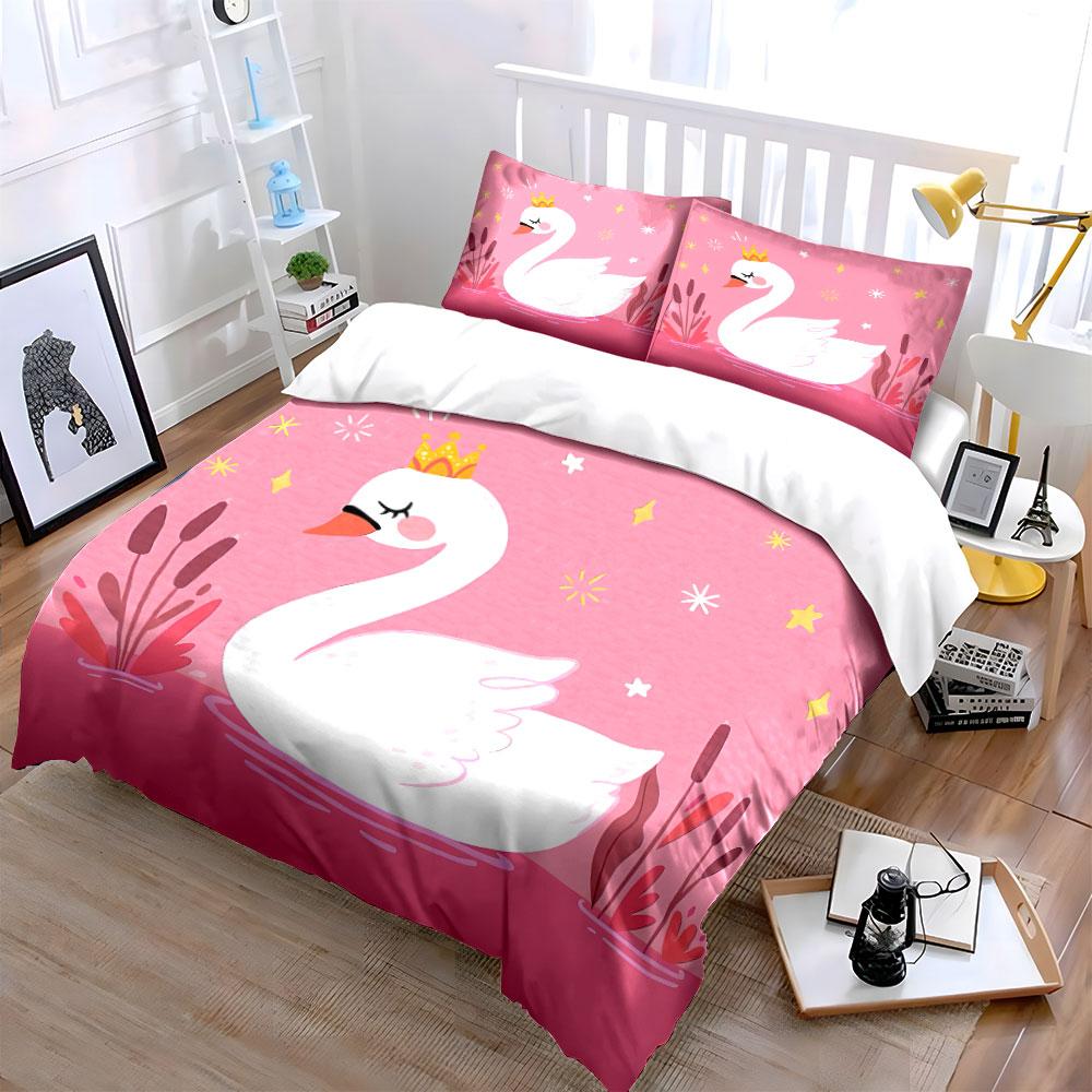 Swan Design Three-Piece Set Multiple Sizes Kid'S And Adults' Bedroom Exquisite 3Pc Bedding Set, Gift