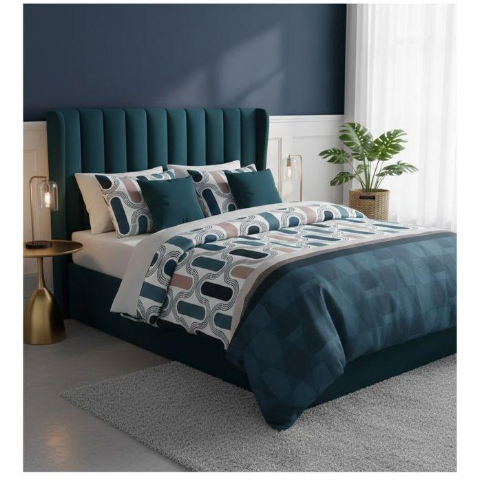 Parure de lit - EDEN - Geomisti - 260x240 cm - Coton 100% - Bleu