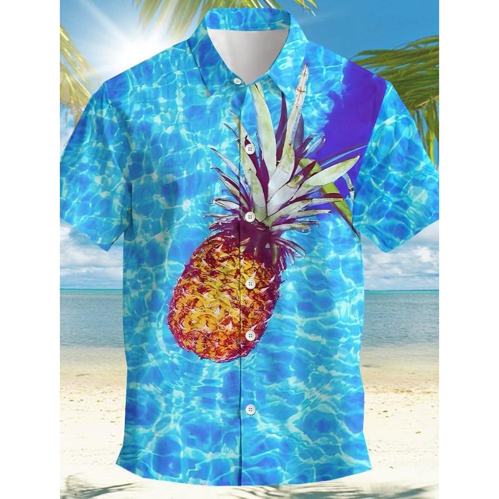 Pineapple Tropical Men's Shirt Summer Aloha Shirt Casual Holiday Summer Spring Turndown Short Sleeve Stretch Fabric Shirt