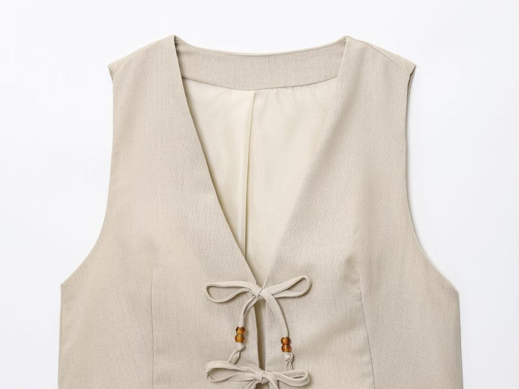 European and American style, new women's clothing, beaded linen blended vest, blended casual shorts