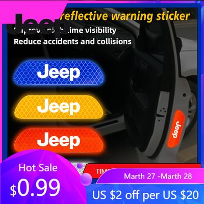 For Jeep 4Pcs Car Safety Warning Stickers Night Reflection Mark Decals For Jeep Grand Cherokee Wrangler JK Gladiator Compass