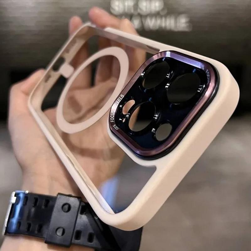 For iPhone 17 Luxury Magnetic Metal Lens Bumper Protection For Case 16 15 14 13 12 11 Pro Max Wireless Charge Hard Clear Cover