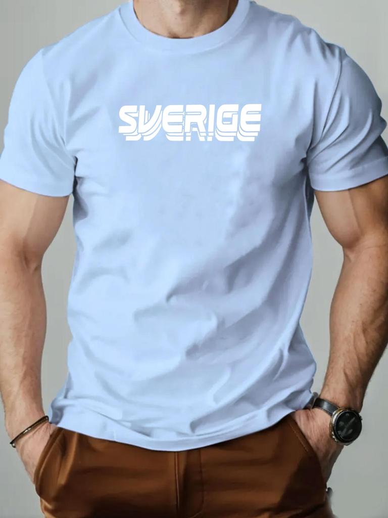 T-Shirt Herren 100% Baumwolle Englischer Buchstabe Sverige Print Rundhalsausschnitt Atmungsaktiv Übergroßes T-Shirt Lässige Mode Hochwertige Kleidung