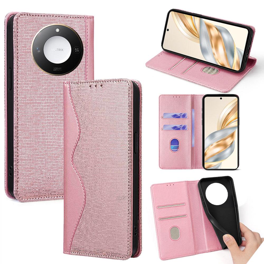 

For Honor X60 5G Leather Case Wallet Stand Phone Cover with RFID Blocking Rose Gold