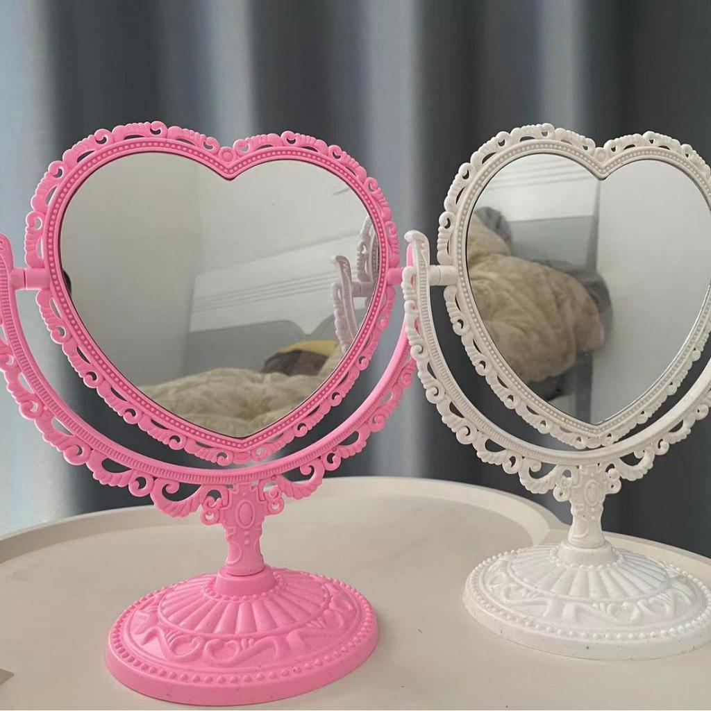 Specchio per Trucco Retro a Forma di Cuore Double-Sided Stile Coreano con Piccolo Design da Tavolo Europeo