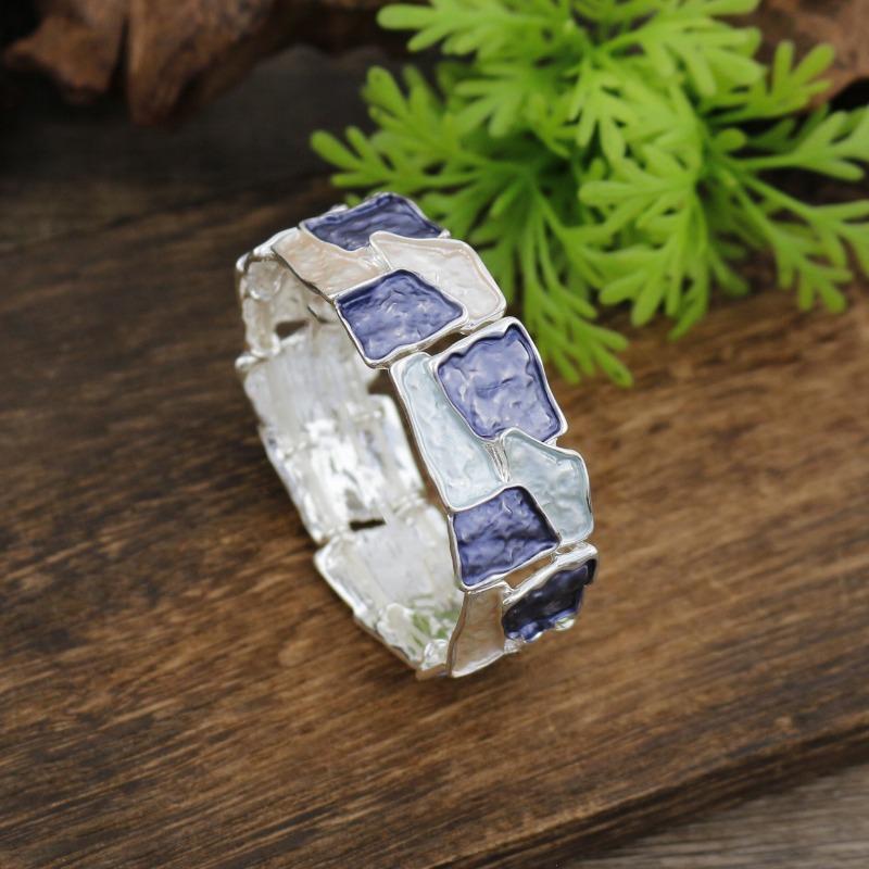 New Enamel Irregular Square Elastic Bracelet, Women's Exaggerated Creative Square Geometric Elastic Bracelet