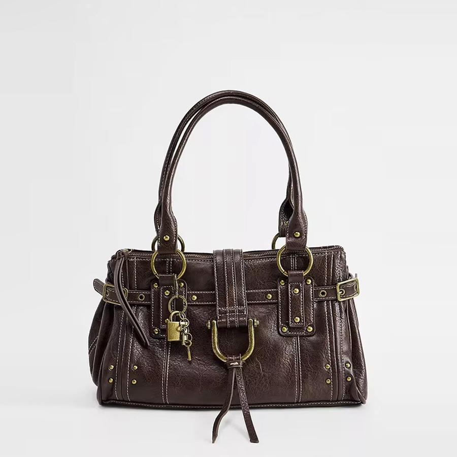 Borsa Piccola a Testa di Serratura dal Design di Nicchia, Nuovo Rivetto Retrò, Borsa a Spalla da Pendolarismo ad Alta Capacità, Borsa a Spalla
