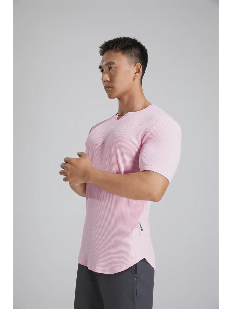 Men's Autumn Fitness Half Tight Short-Sleeve Striped Sports T-Shirt for Basketball & Running