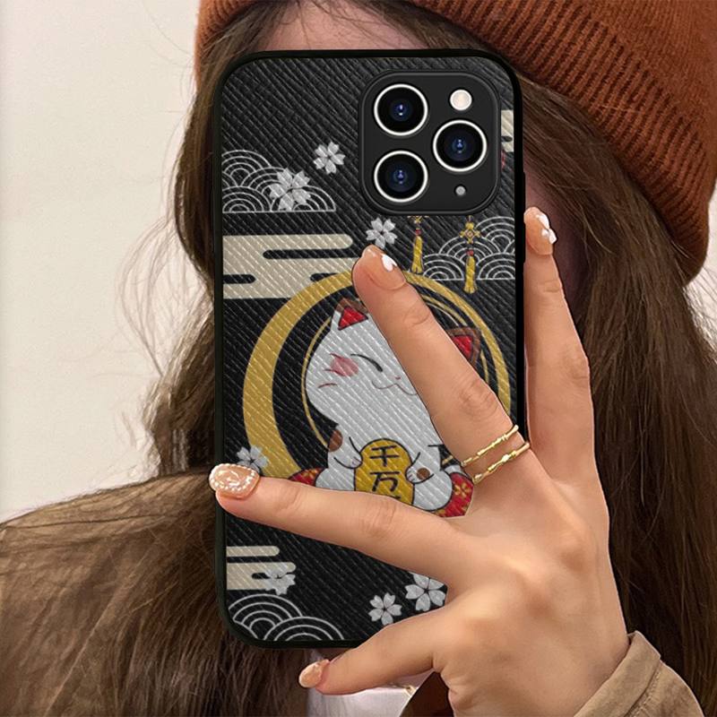 Custodia per telefono Gatto Fortunato Custodia rigida in pelle per iPhone 11 12 13 Mini Pro Max 8 7 Plus SE 2020 X XR XS Coque