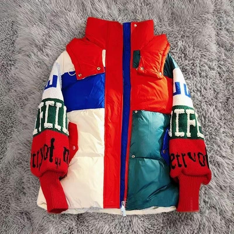 Cotton jacket women's new clash of colours trend loose thin knitted letters embroidery sleeve design sense cotton jacket jacket