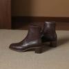 Krazing Pot Botines Chelsea de Puntera Cuadrada con Tacón Grueso de Microfibra Talla 42 Cremallera Decoración Plisada para Mujer Botines Elásticos en el Tobillo