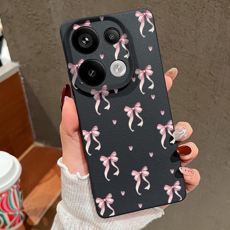 Bowknot Print TPU Weiche Leder Textur Fall Für Xiaomi 13T Pro Poco X6 M6 Redmi Hinweis 14 13 Pro 12 11 Objektiv Schutz Stoßfest Matte Schlank Telefon Abdeckung