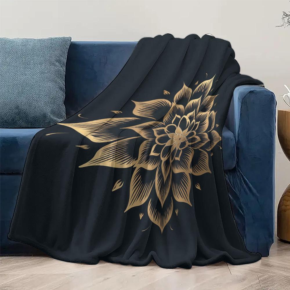 Boho Mandala Fleece Blanket - Geometric Pattern Throw Blanket - Floral Print Decorative Sofa Cover for Living Room Bedroom