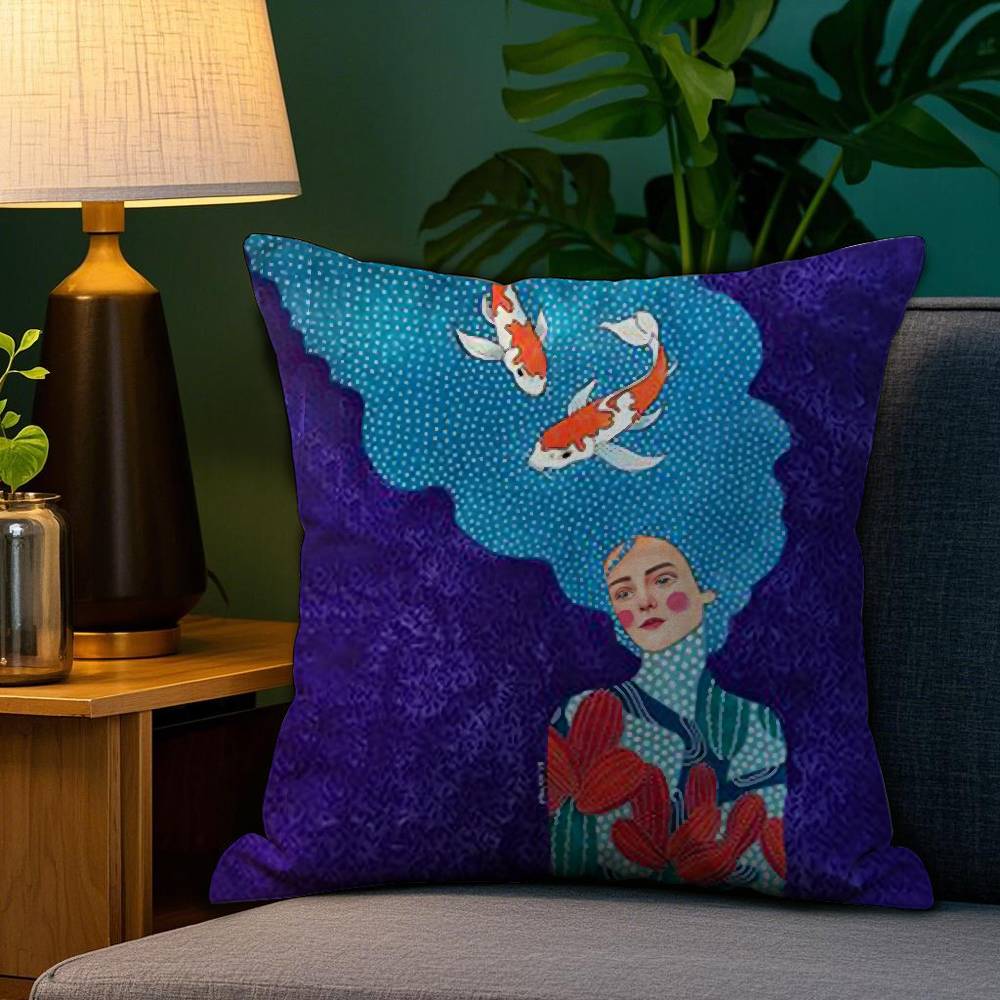 1 Stück Vintage Abstraktes Mädchen Blumen im Haar Kissenbezug Plüschstoff Weich Beidseitiger Druck Sofakissenbezug Dekokissenbezüge