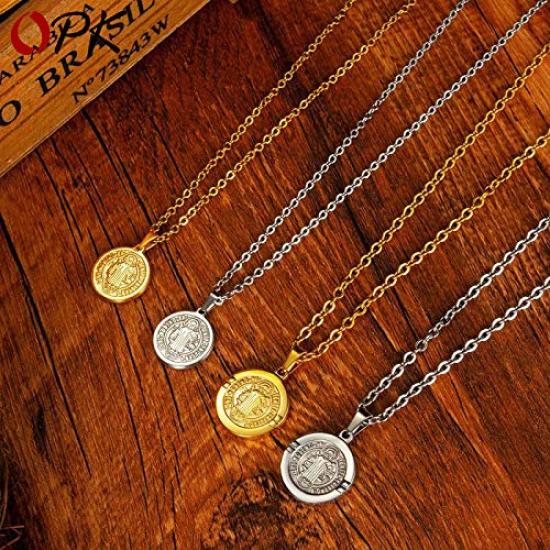 Rockyu Partner-Halsketten für und Silber Rund Antikes Amulett Einzeln verkauft Paare, Schlicht, Herren Damen, Titan, Religiös, Jesus, Anhänger,