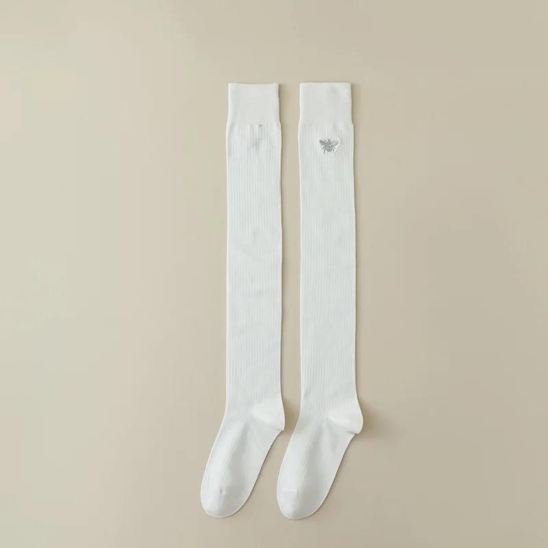 Cartoon Embroidery Women Stockings JK Girls Cotton Long Socks Thigh High Stockings Japanese Style Black White Knee High Socks