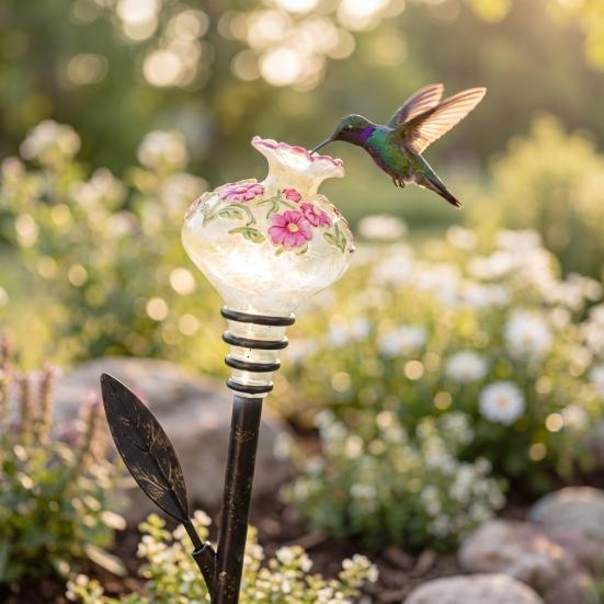 Hummingbird Feeder Garden Stakes Stakes, Vintage Flower Bird Nectar Feeders, Resin Wildlife Feeding Station Outdoor Feeders for Yard Patio Decor Small