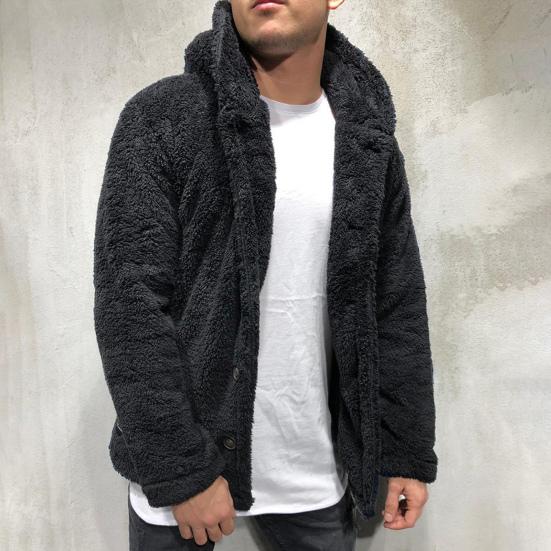 Men Coat Lapel Long Sleeve Single Breasted Outerwear Solid Color Thickened Velvet Winter Jacket Overcoat