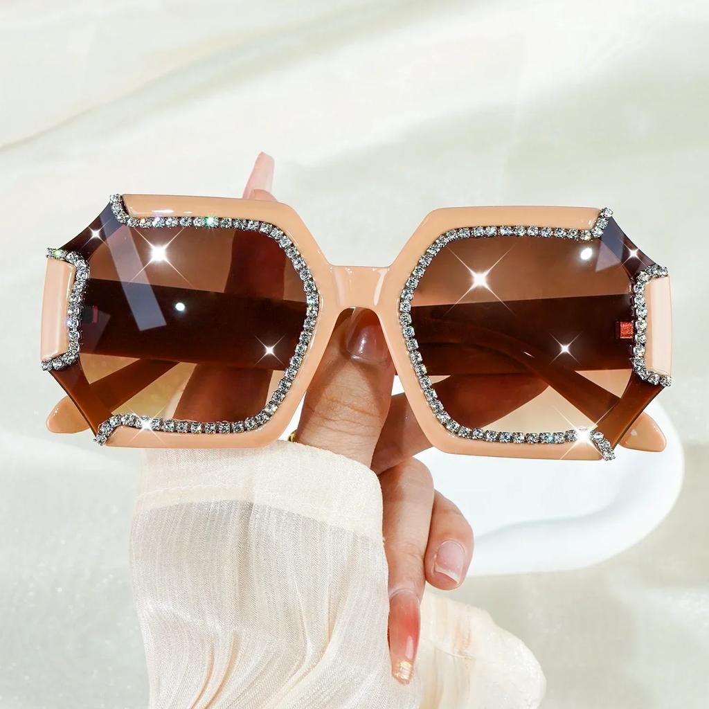 Large Square Women's Luxury Rhinestone Fashion Gradient Darkening Props Makeup Fashion SunGlasses