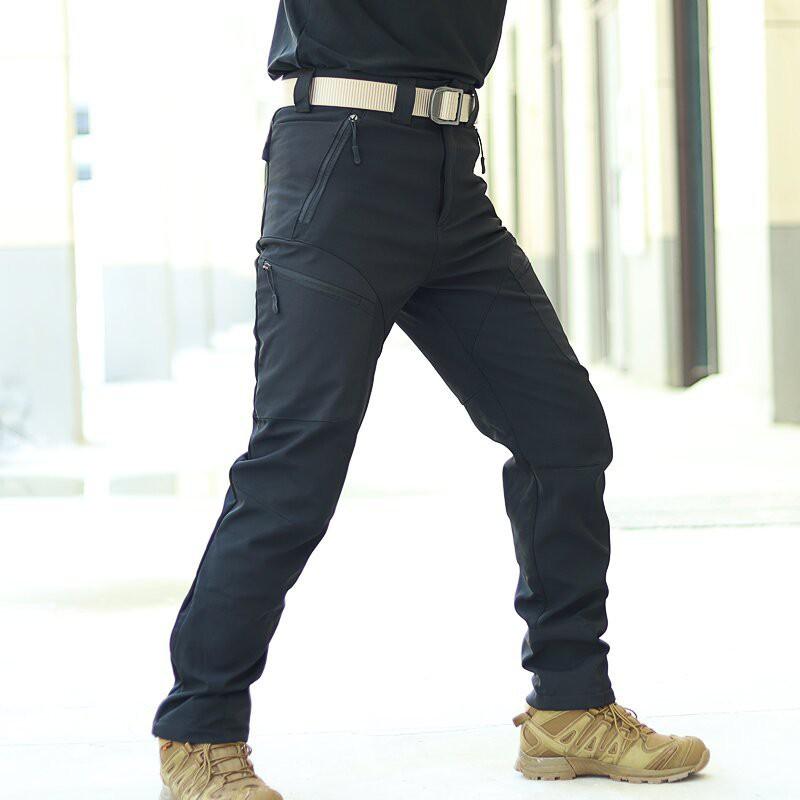 Mens Softshell Pants With Fleece Lining Warm Windproof Outdoor Cargo Trousers Winter Hiking Camping