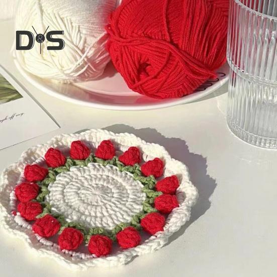 Descanso de Copo Tulipa de Crochê Feito à Mão Almofadas de Flores para Xícaras de Café Chá Multiuso Decoração de Casa Bar e Presente Criativo para Chá de Casa Novos Aniversários