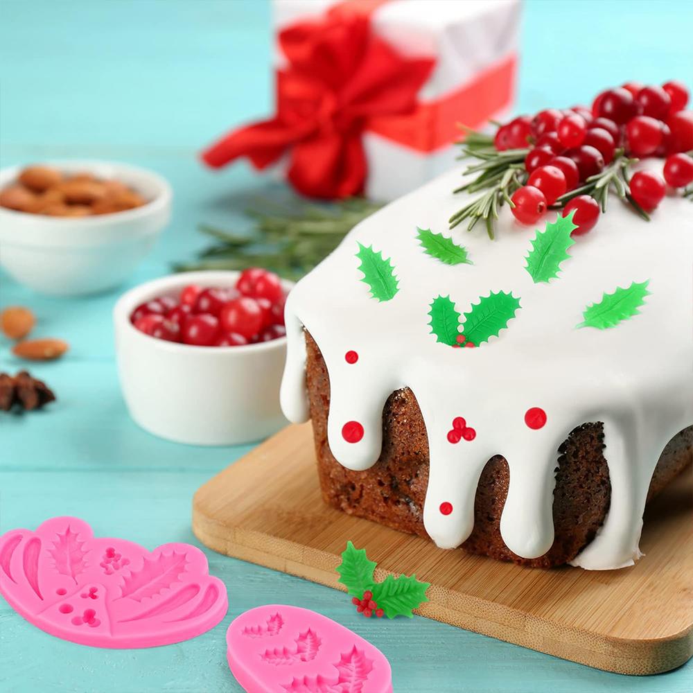 3Pcs Christmas Holly Leaves Silicone Molds Holly Leaf Fondant Chocolate Dessert Cake Decorating Baking DIY Art Crafts Making