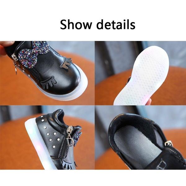 New Quality Kids Shoes Cute LED Shoes Girls Princess Shoes Kids Girls Toddler Girls Luminous Sport Shoes Cartoon Bow 21-36