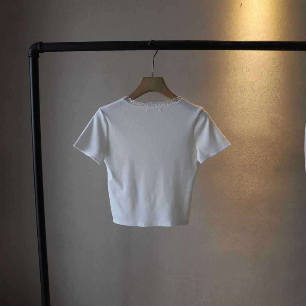 Petite Short-Sleeved Bow Slim-Fit Top - 2025 Korean Style Summer Women's Fashion