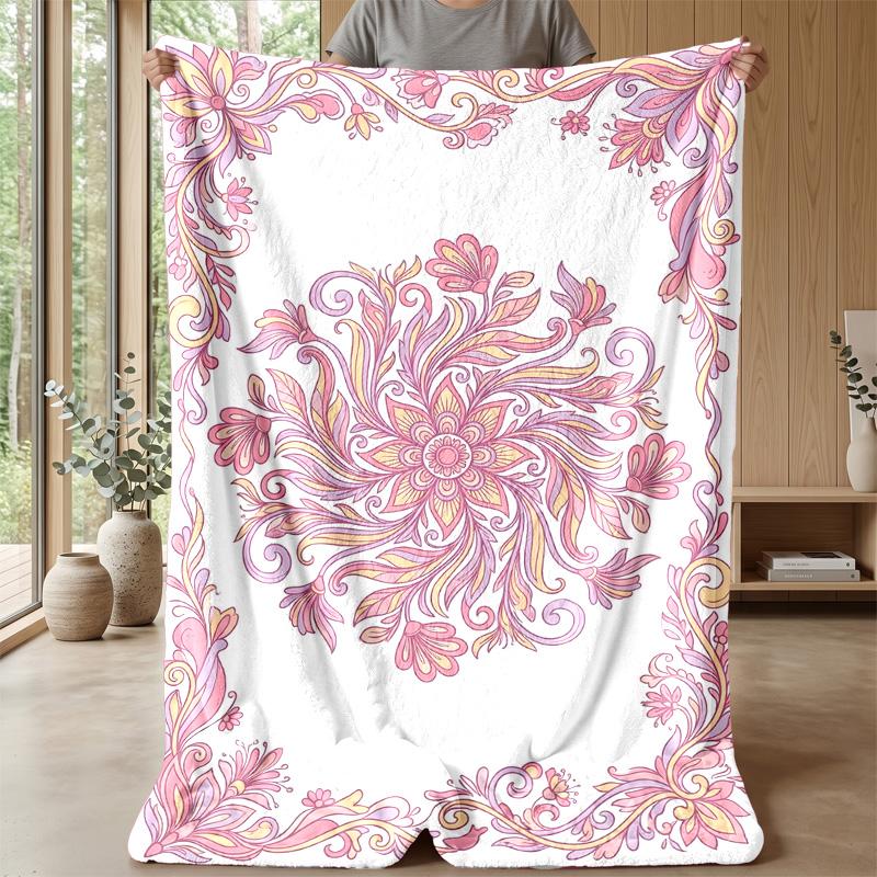 Ornate Bow Lace Pattern Theme blanket Lightweight Warm Flannel Blanket Decorative Throw Blanket for Home Decoration
