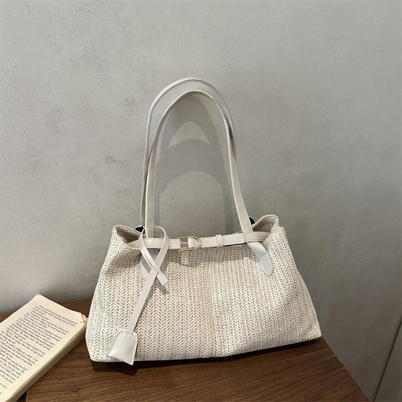 Japanese Minimalist Straw Shoulder Bag Summer Fashi Large Tote Bags Fashiable and Versatile for Daily Use Commuting Bag