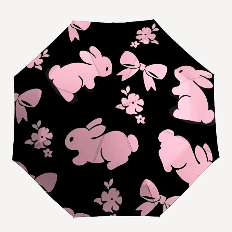 1pc Bunny Floral Automatic Folding Umbrella - Compact 8-Rib Design, Durable Plastic & Iron, Lightweight for Outdoor Daily Use109