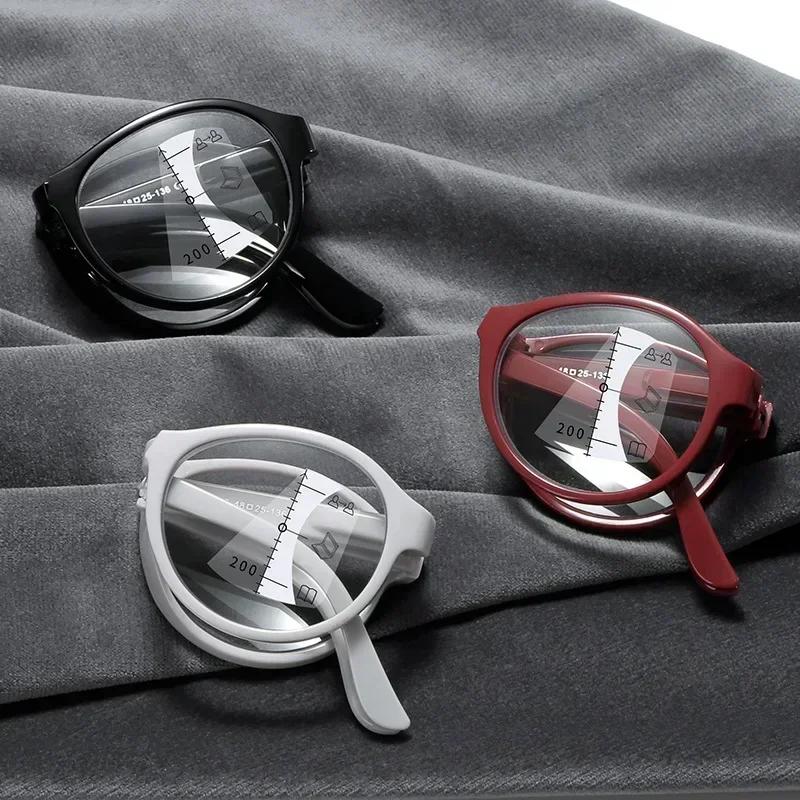 Women Men's Vintage Folding Multifocal Glasses Trendy New HD Near Far Reading Glasses Anti-blue Presbyopia Eyewear with Box