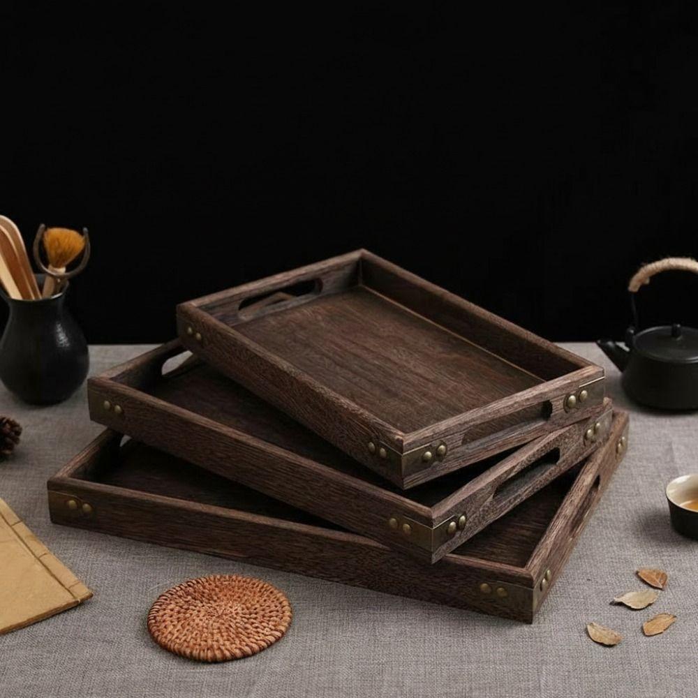 Rectangular Charcoal Tea Set Tray Wooden Wood Storage Tray Decorate Tray Display Plate  Tea Fruit