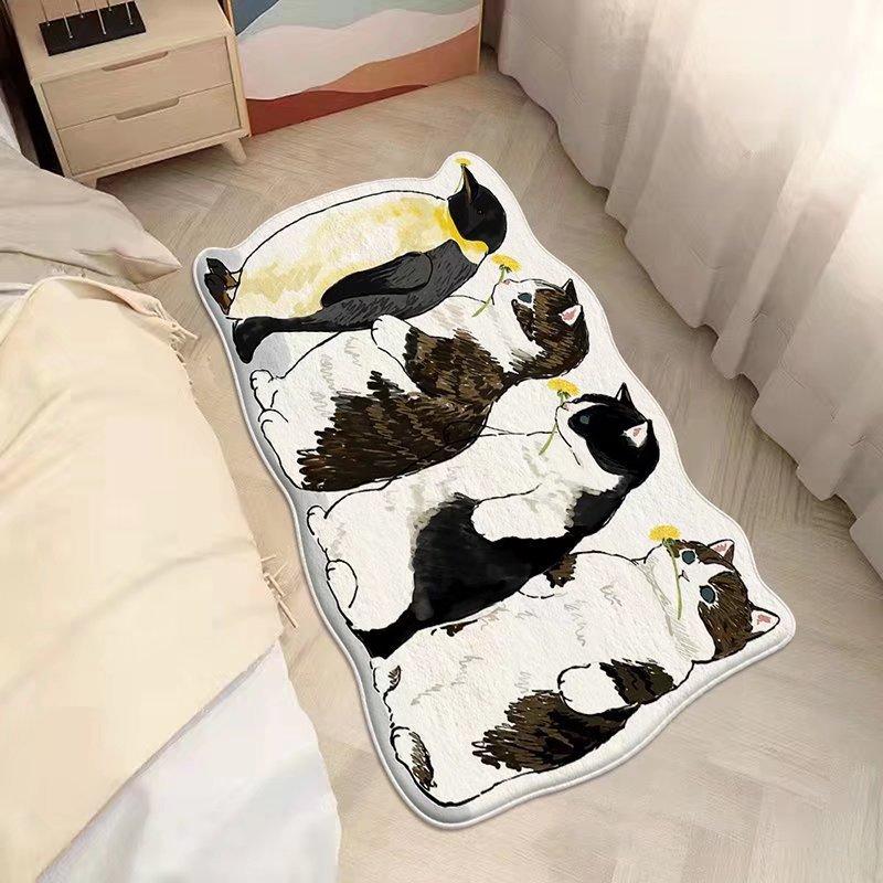 Teppiche mit Cartoon-Katze, für den Haushalt, Nachttisch, modisch, niedlich, für Kinderzimmer, weiche Kaschmirimitat, Fußpolster, Teppiche für Schlafzimmer, Heimdekoration