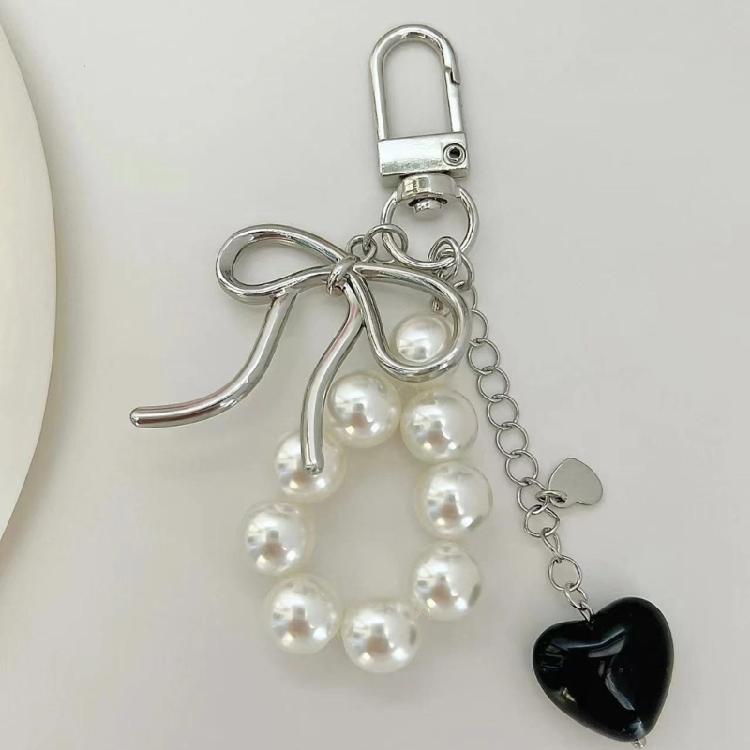 Lovely Hangings Decorations Sweet Bowknot Heart Pearls Keychain Pendant Keyring Decoration Bag Hangings Ornament