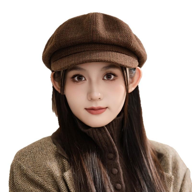 Autumn and winter hats women's big head circumference small octagonal hats retro versatile berets fashion painter hats