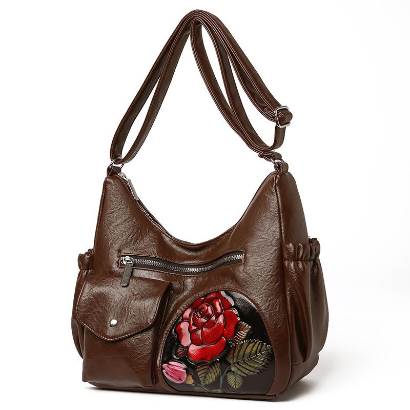 Tasche Damen Geprägte Rose Ein Schulter Umhängetasche Mittelalterliche Damen Tasche Mama Tasche Große Kapazität Damen Weiche Ledertasche