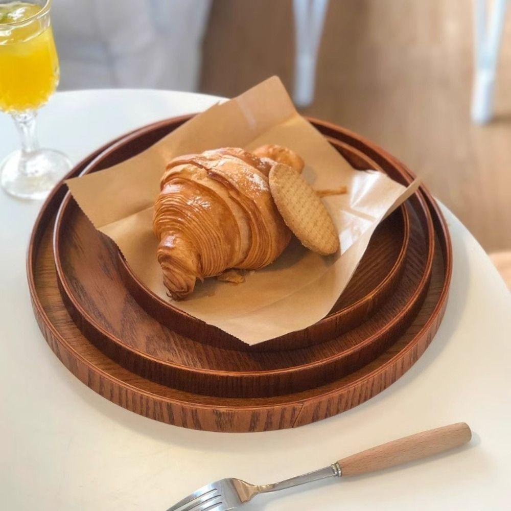 Vintage Round Serving Tray Wooden 21/24/27/30/33cm Wood Platte Tea Food Tray Breakfast Dinner