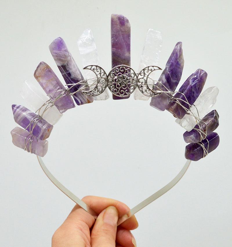 Wiccan Moon Two-Tone Crystal Crown Headband - Popular Halloween Hair Accessory